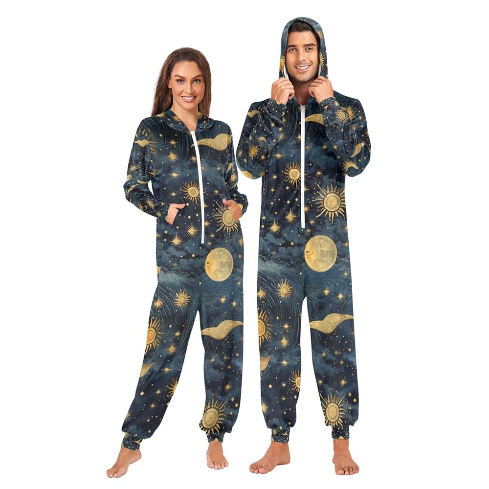 Amazon.com: UMIRIKO Boho Gold Moon Sun Adult Onesie Pajamas